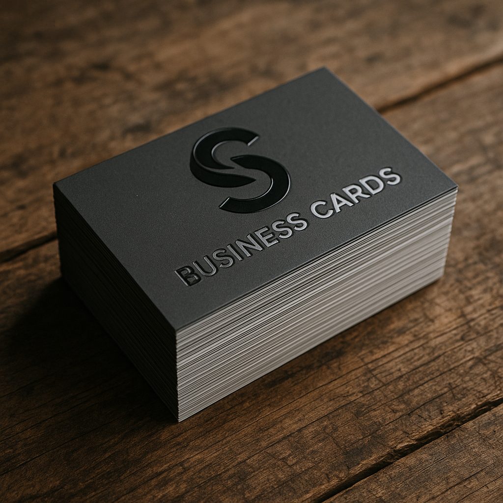 Stack of premium business cards with different finishes