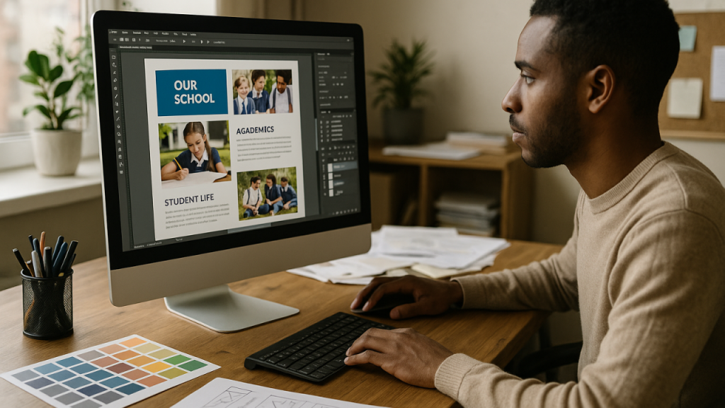 Graphic designer working on school prospectus design