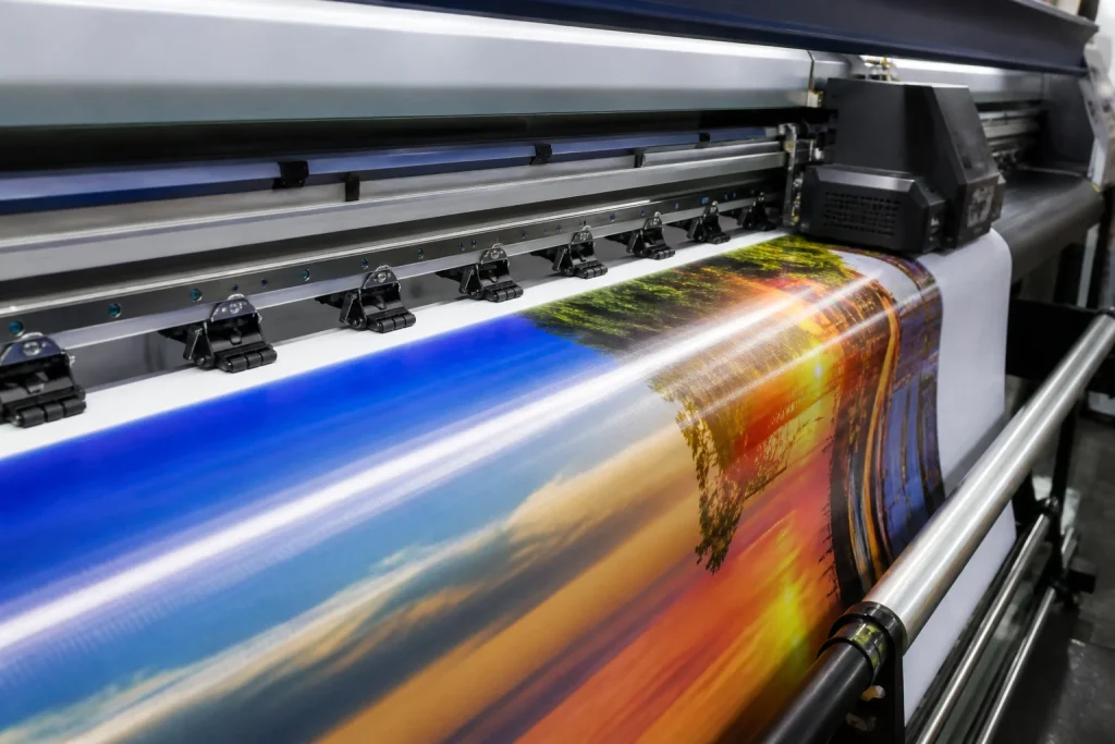Wide format printer producing a large vinyl banner