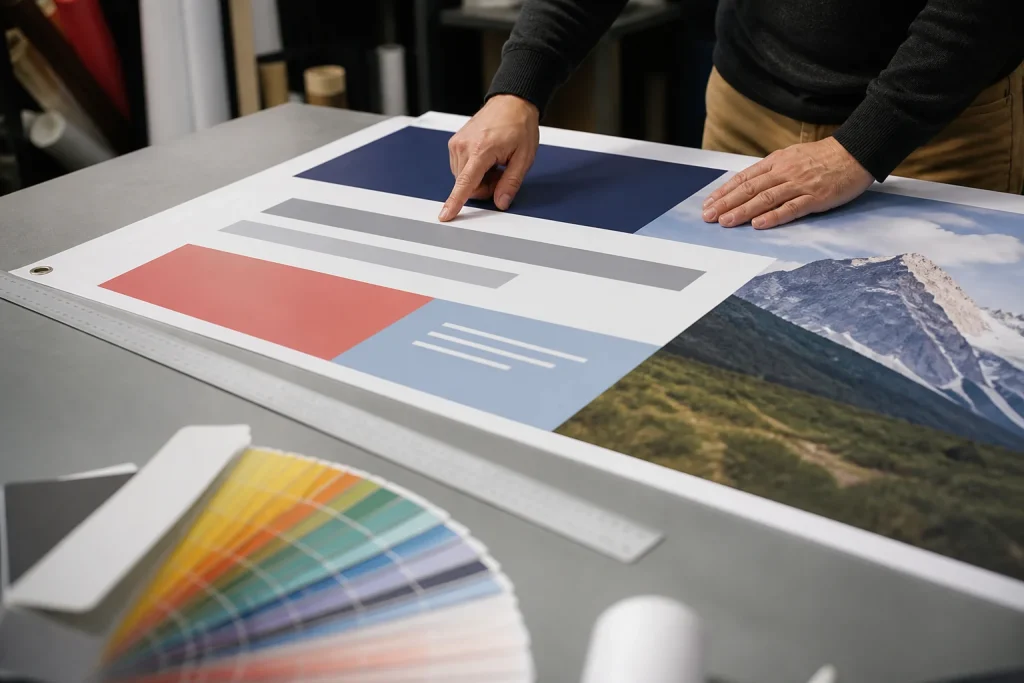 Banner artwork proof showing clear headline hierarchy and supporting information