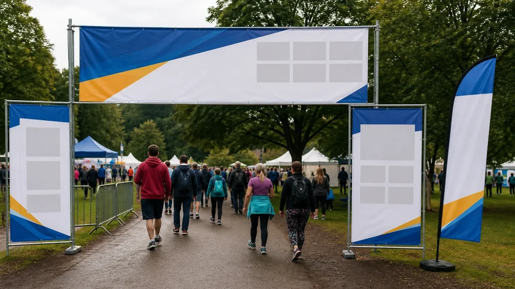 Banner printing planned for clear sponsor visibility at an event entrance