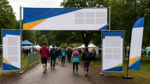 Banner printing planned for clear sponsor visibility at an event entrance