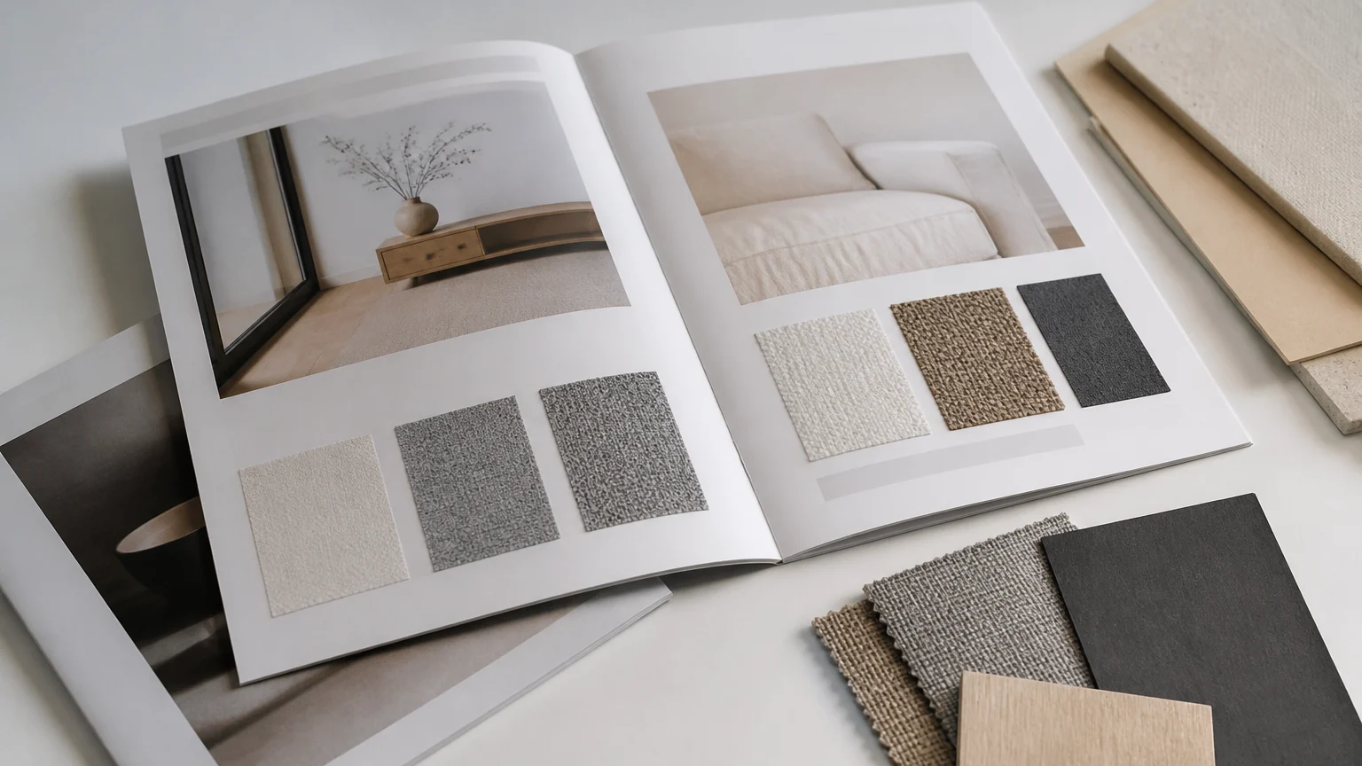 Open bespoke booklet printing with staples sample pack with mounted material swatches