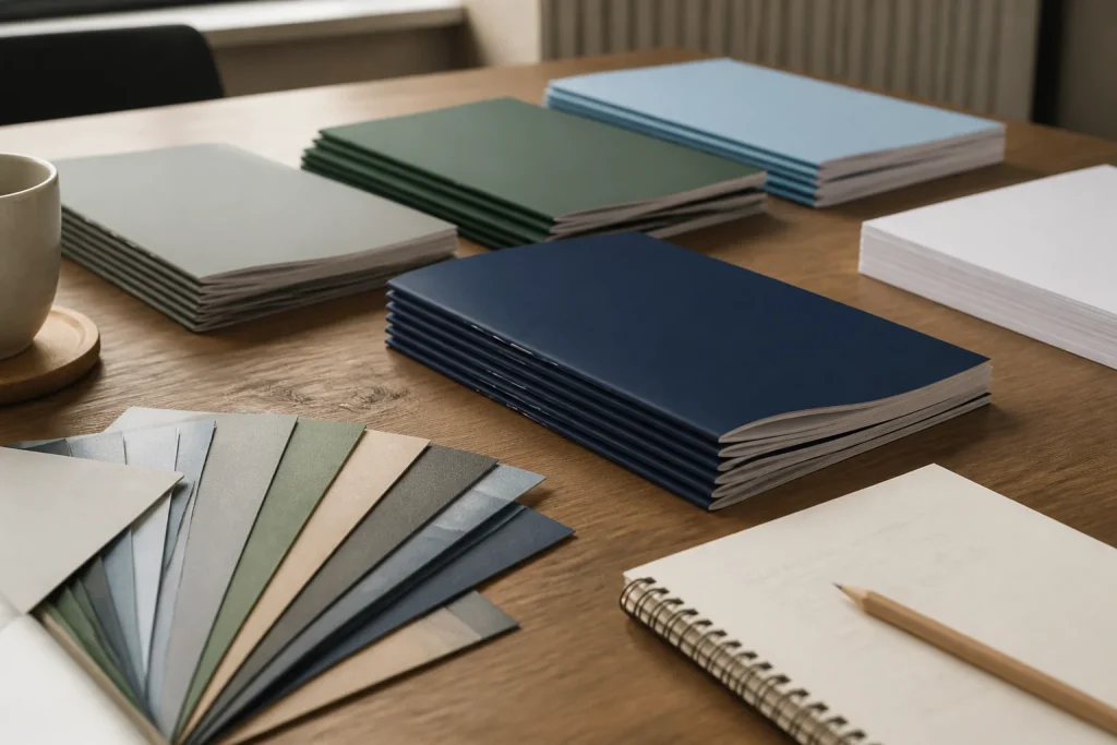 Business booklet reprint planning with stapled booklet samples for UK stapled booklet printing for businesses.