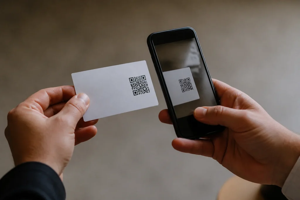 Business card with a QR code supporting digital follow-up
