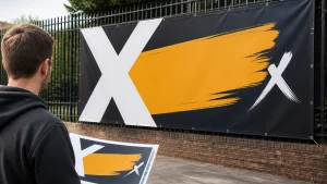 Banner artwork displayed outdoors with a clear high-contrast layout for distant viewing