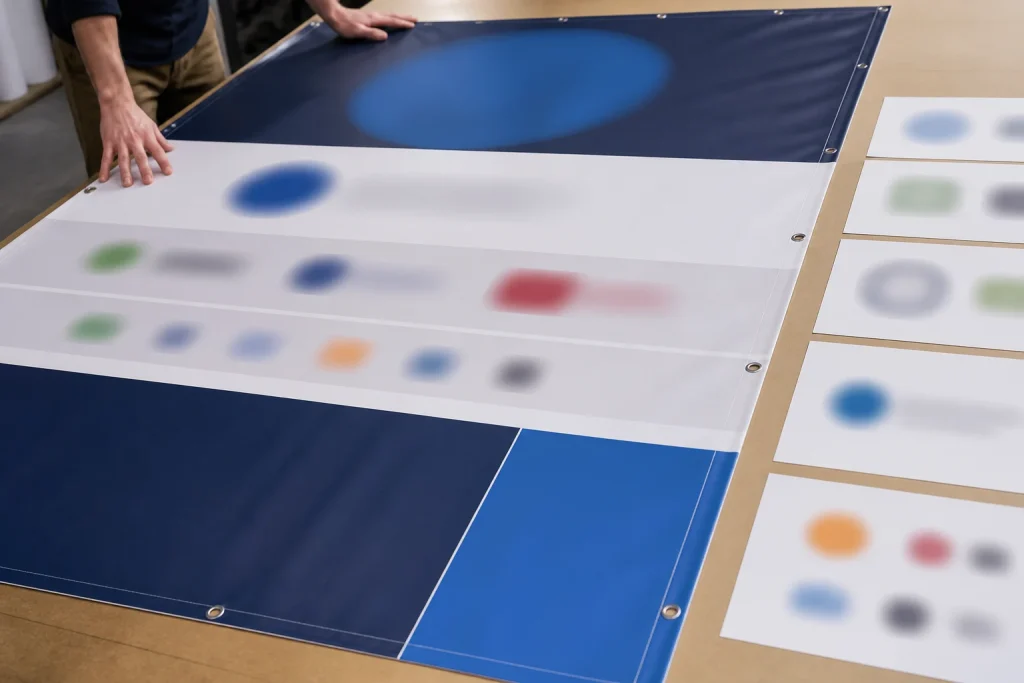 Event banner artwork planned with a clear sponsor hierarchy