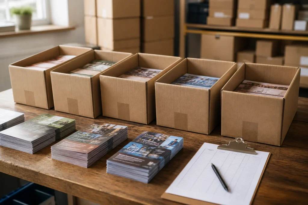 Printed flyer bundles prepared for several campaign locations