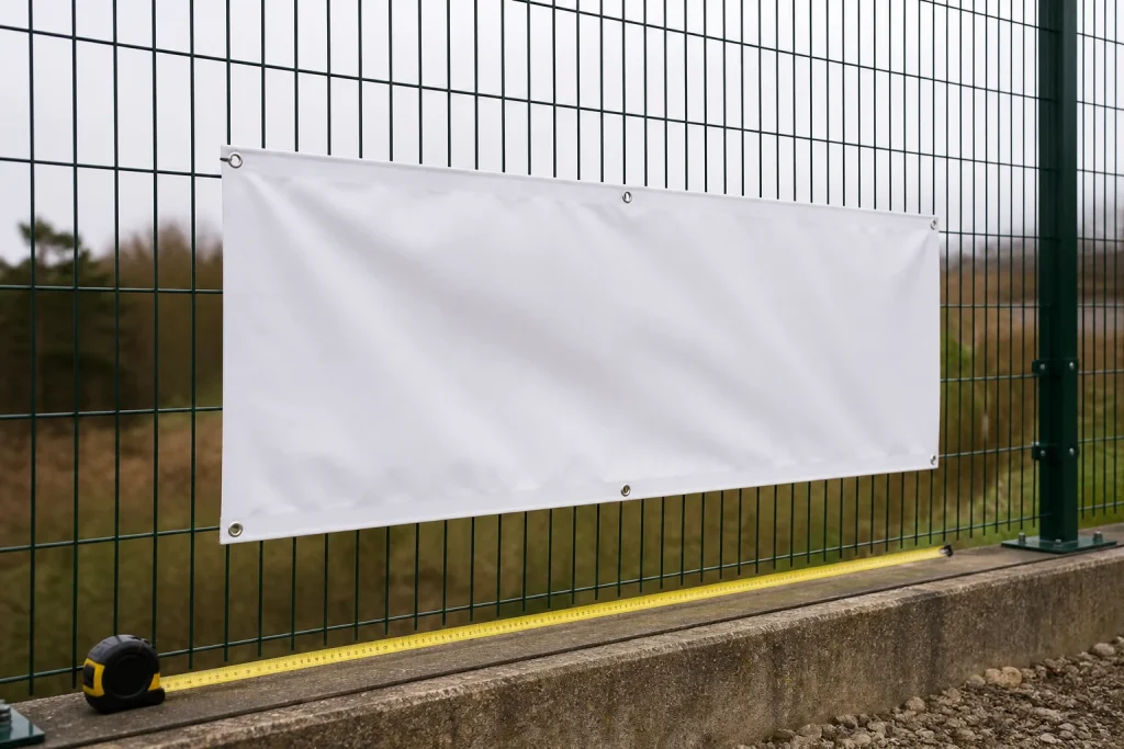 Measuring a fence location for a PVC banner display