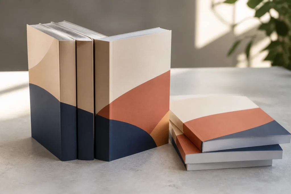 Perfect-bound publications showing clean square spines.