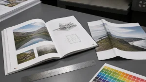 Open A4 book proof and separate cover layout prepared for print review.