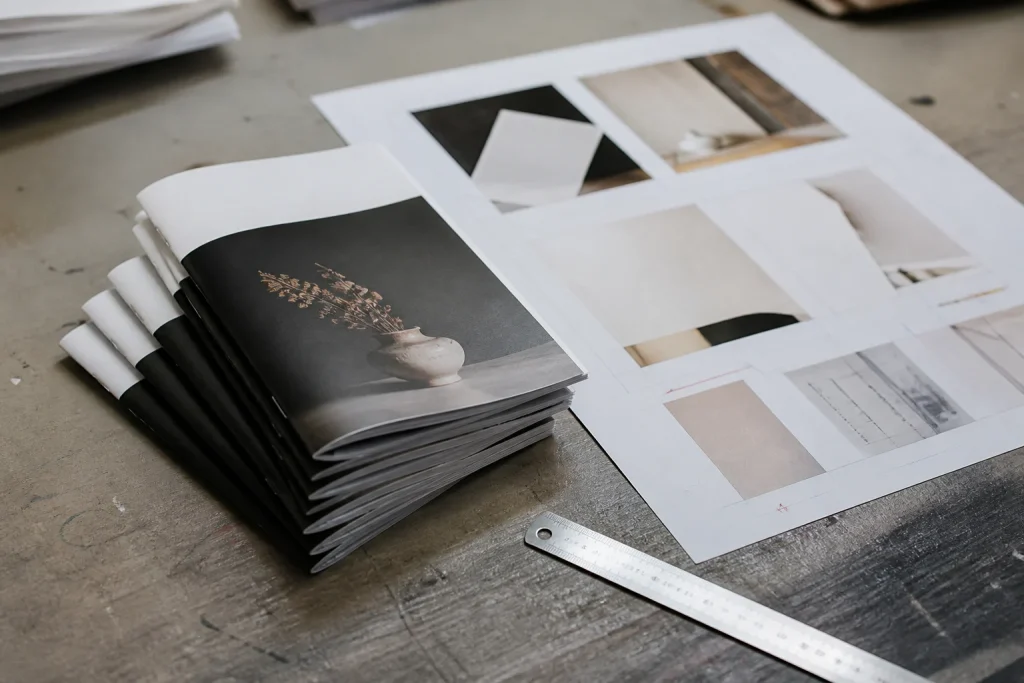 Printed stapled booklet proof copies prepared for artwork checks for small quantity stapled booklet printing.