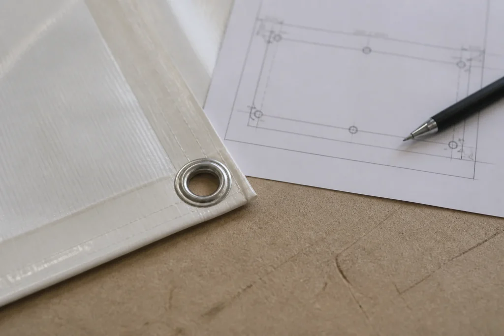 PVC banner corner showing eyelet and edge finishing details