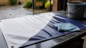 PVC banner cleaning with a soft cloth before outdoor storage