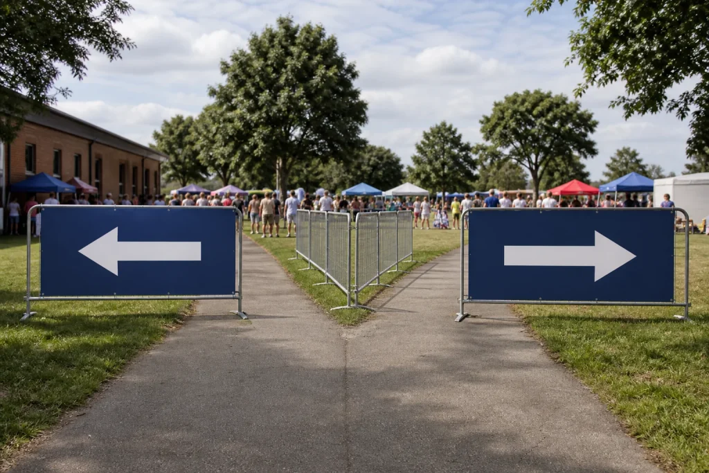 PVC banners positioned at an event pathway decision point