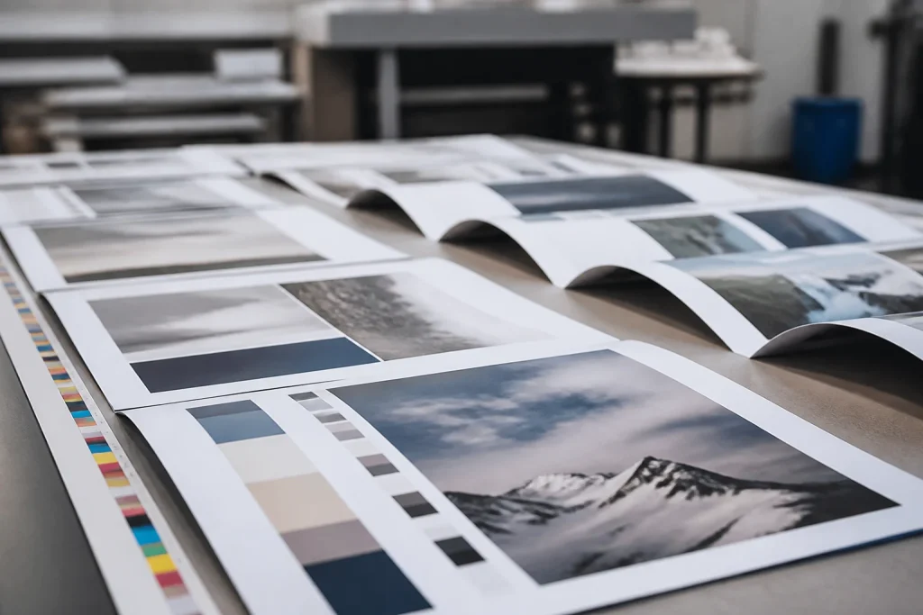 Printed stapled booklet pages arranged for proof checking for design and print stapled booklets.