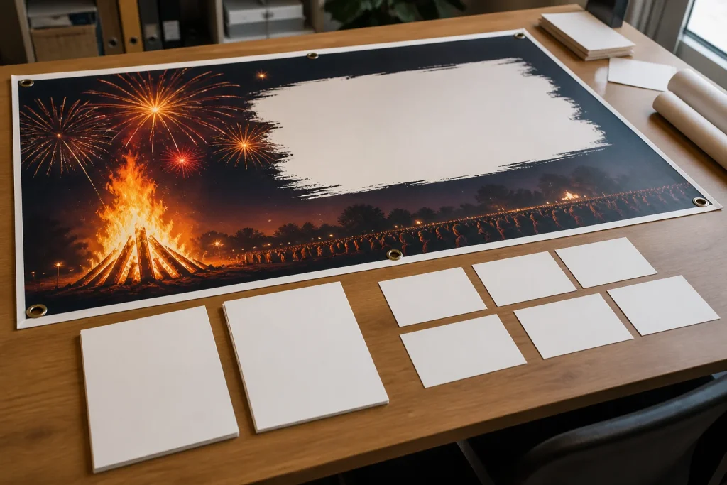 Banner artwork planning for confirmed and flexible Bonfire Night details