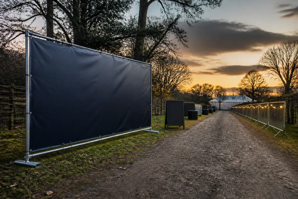 Printed banner positioned to guide visitors at a Bonfire Night entrance