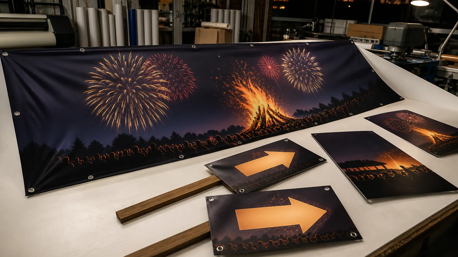 Bonfire Night event banner with separate updateable signs and posters