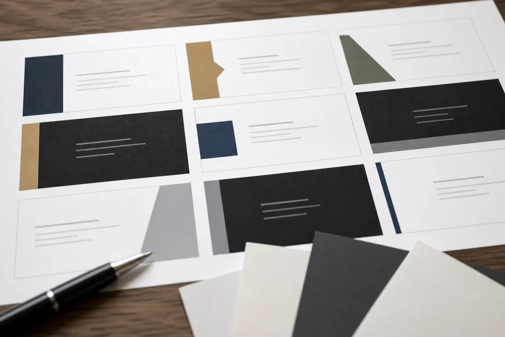 Business card proof layouts with role-specific contact details