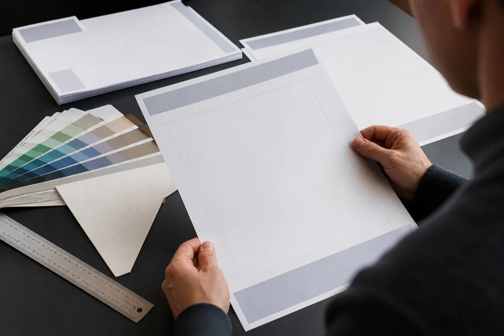 Artwork proof and paper sample for checking business stationery printing