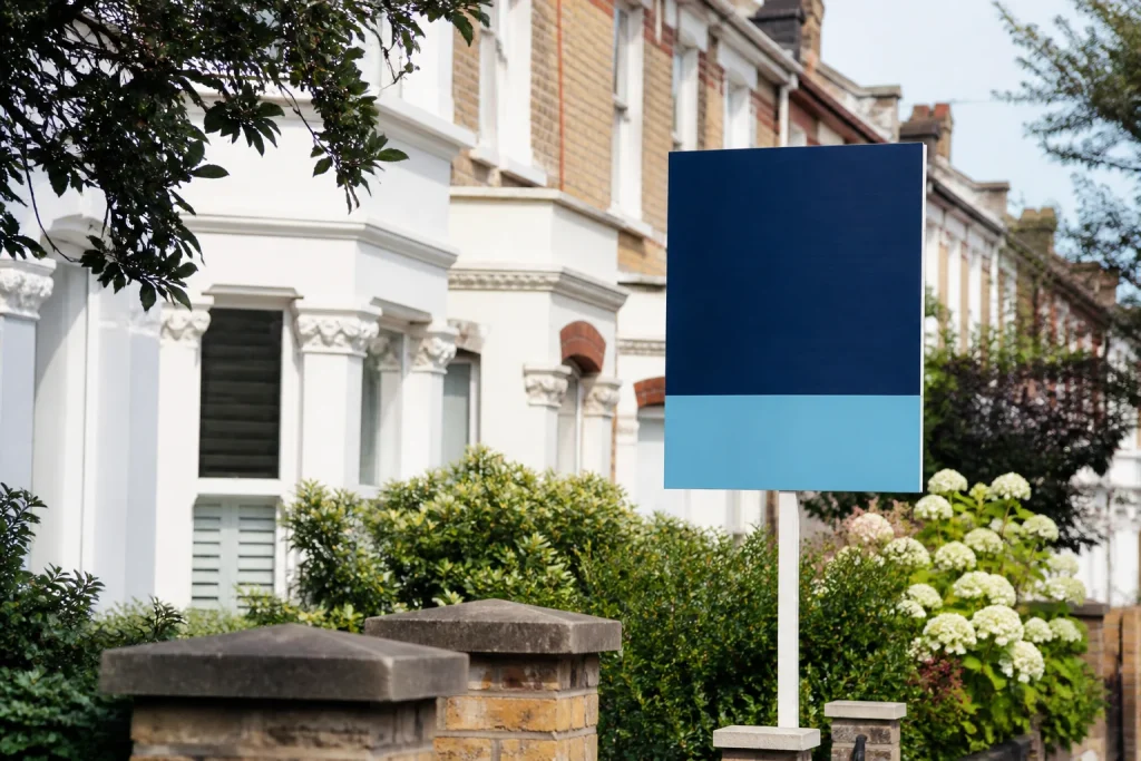 Estate agent board designed with clear viewing instruction and contact details for printed estate agent boards UK.