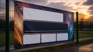 Custom Fireworks Night banner with a clear visual hierarchy for event and sponsor details