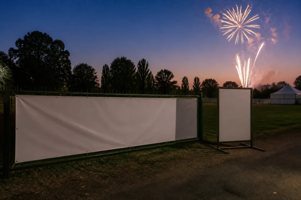 Fireworks Night banner printing for an event entrance and information point