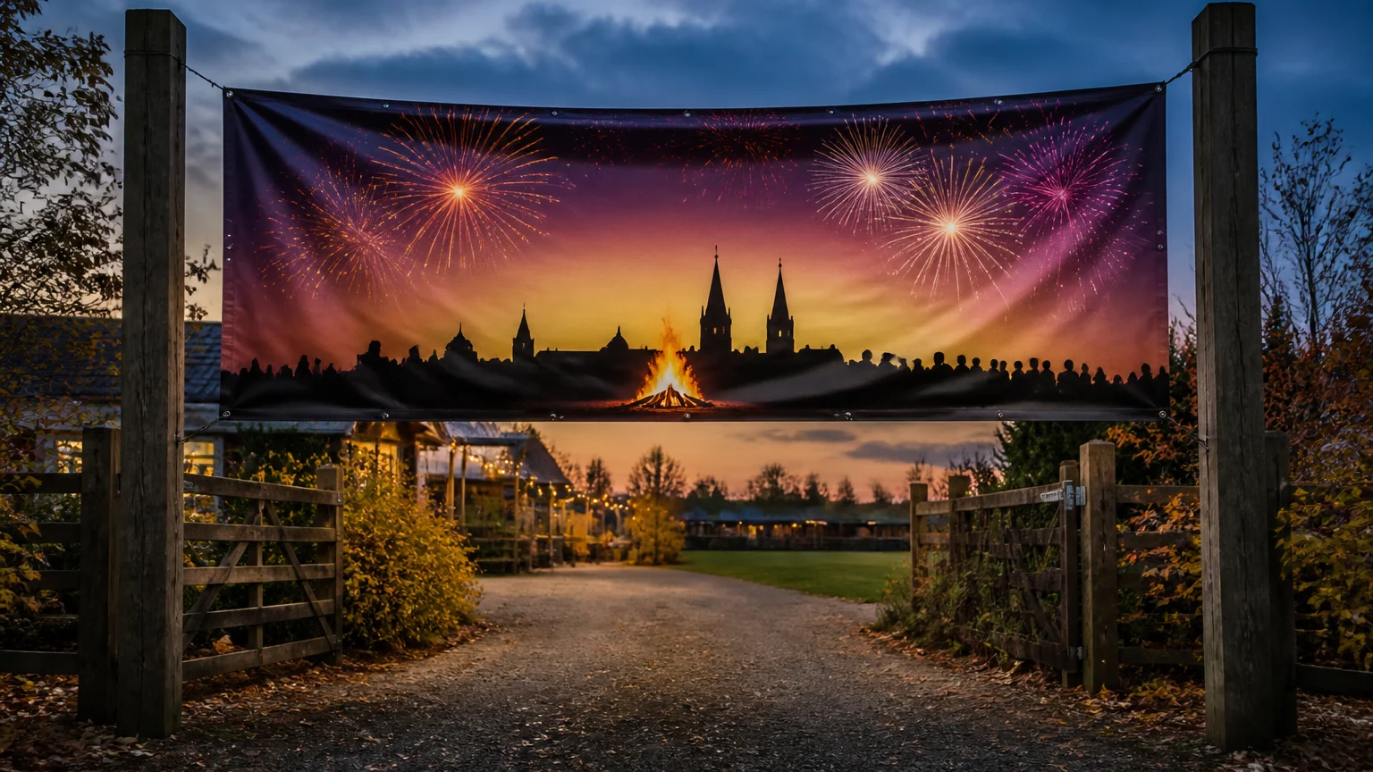 Guy Fawkes banner printing for a welcoming family event entrance
