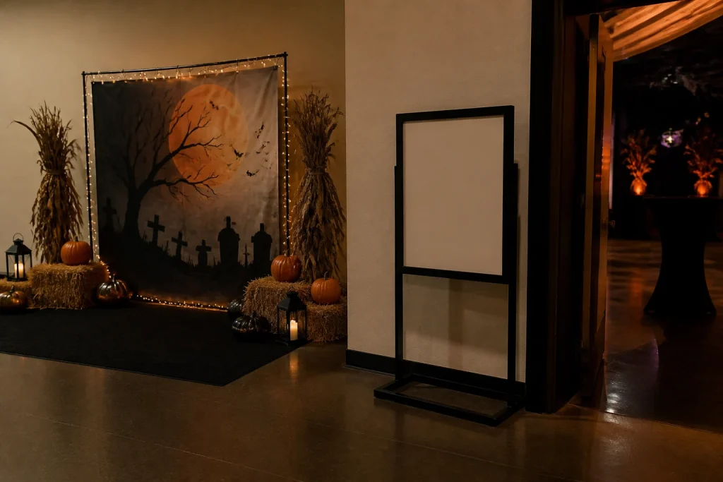 Separate Halloween event banner and visitor information signs