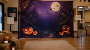 Halloween event banner printing used as a seasonal photo-area backdrop