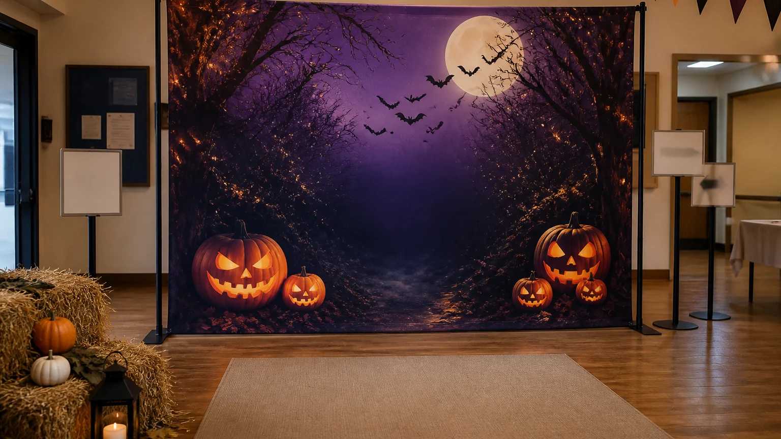 Halloween event banner printing used as a seasonal photo-area backdrop