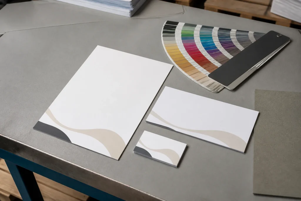 Stationery proof and paper sample checked before litho printing