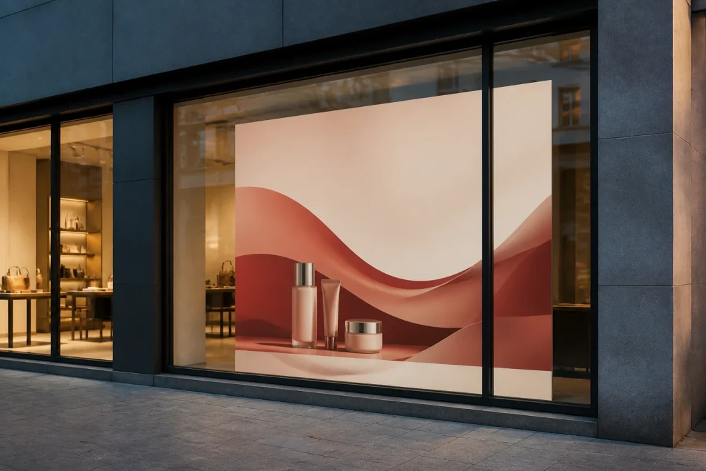 Retail window graphic with a clear campaign hierarchy for wide format printing.