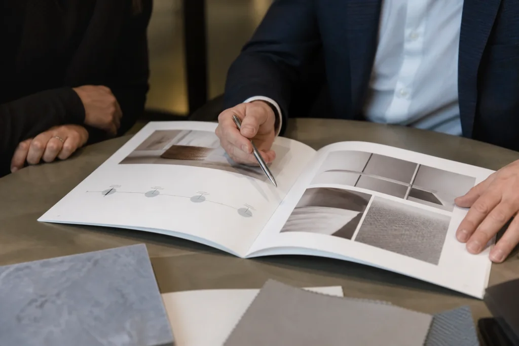 Service brochure pages arranged to explain a process clearly