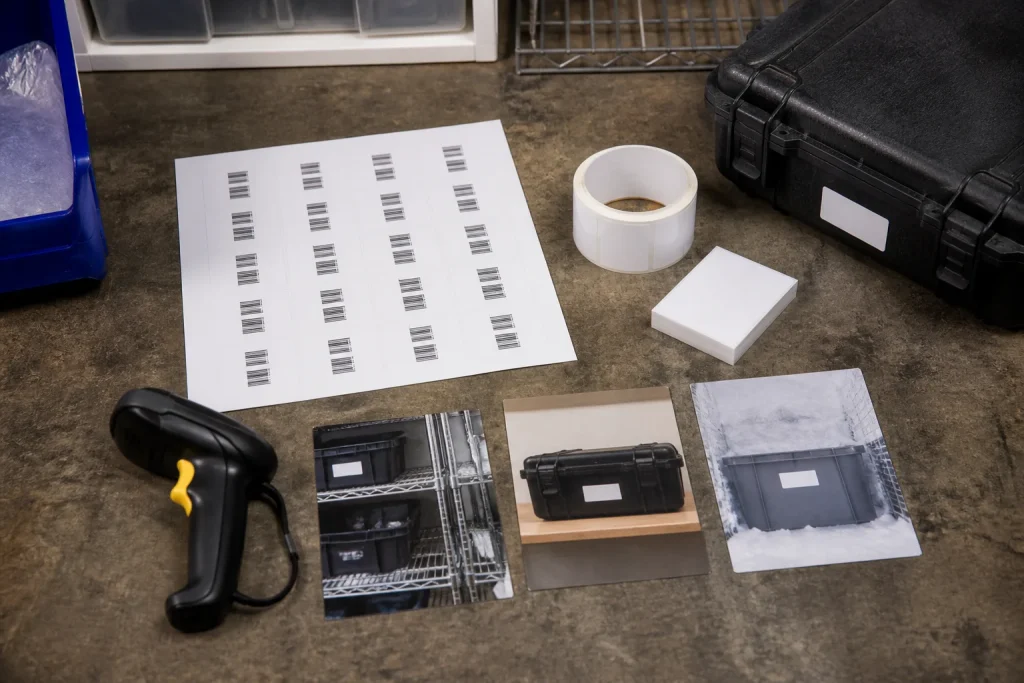 Sticker printing proof and scanner for stock control labels