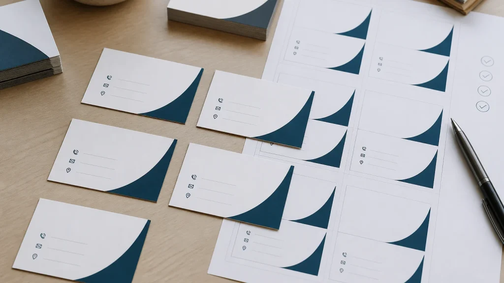 Business cards arranged as role-specific versions for customer-facing staff