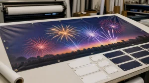 Fireworks Night banner printing artwork with separate panels for changing event details