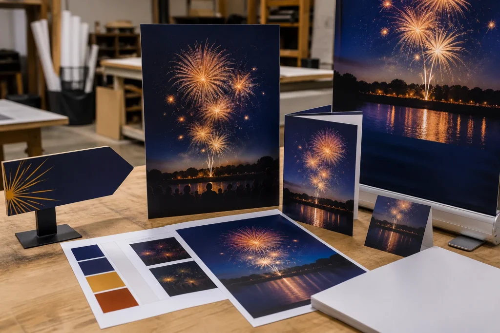 Fireworks Night printing pack organised by poster, flyer, menu and directional sign