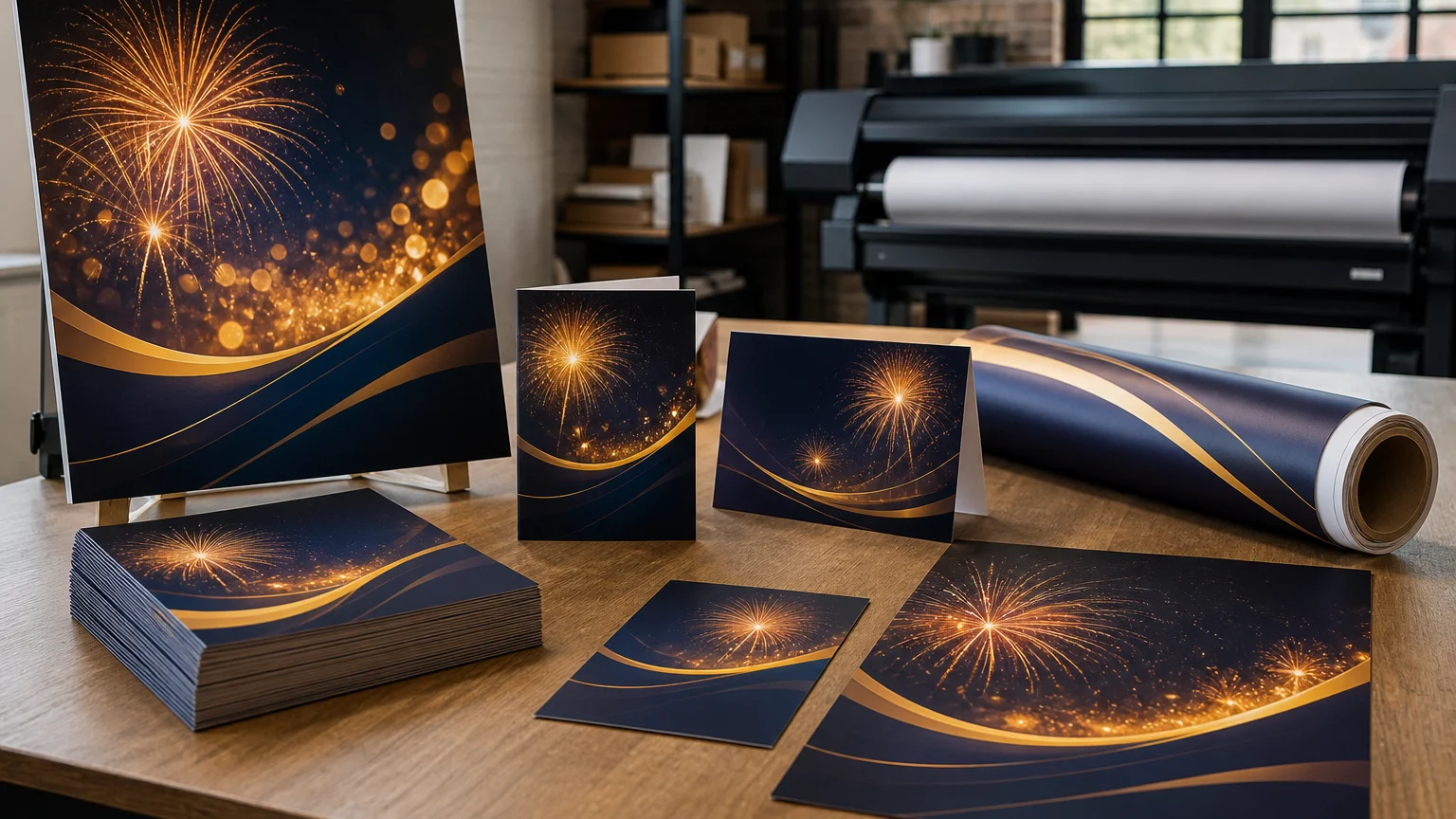 Coordinated Fireworks Night printing pack with posters, flyers, menu cards and event display artwork