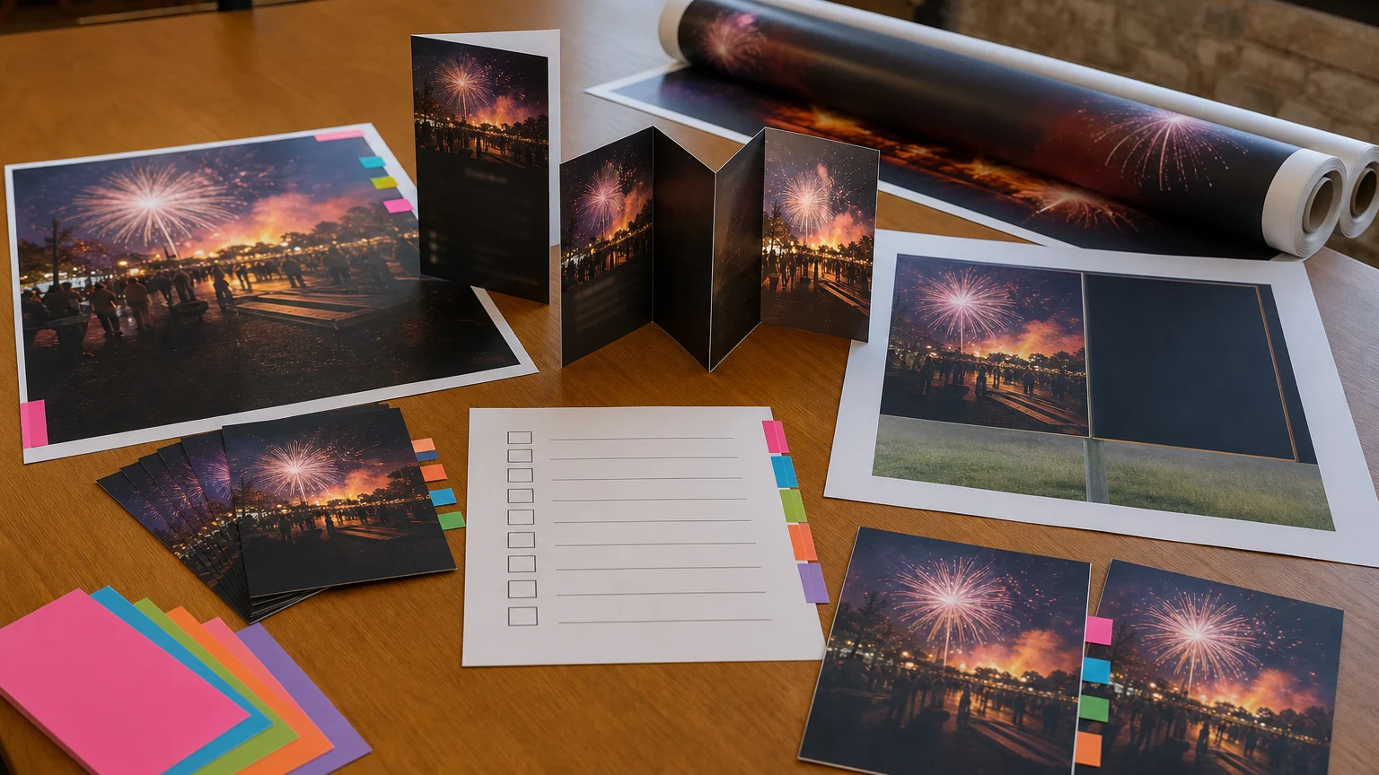 Fireworks print pack arranged for checking late event detail changes