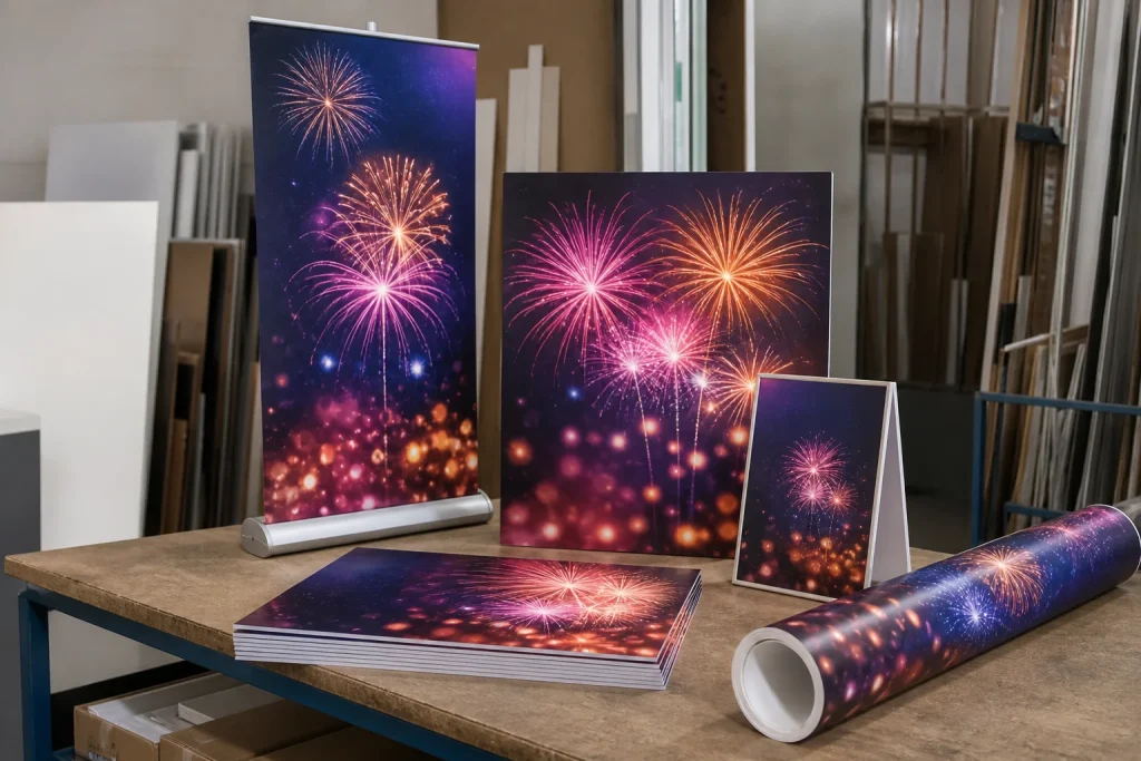 Fireworks print display items assessed for replacement after a detail change