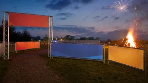 Guy Fawkes event banners positioned for separate visitor and sponsor messages