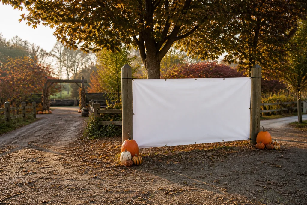 Halloween event banner placed before a pathway decision point