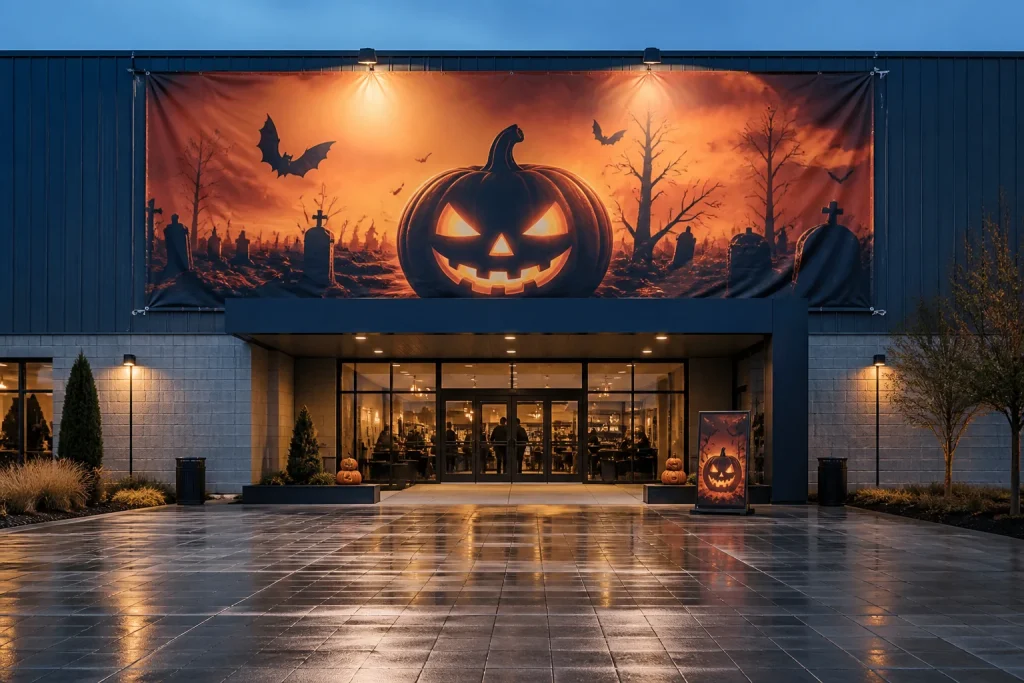 Large Halloween banner designed for viewing from an entrance approach